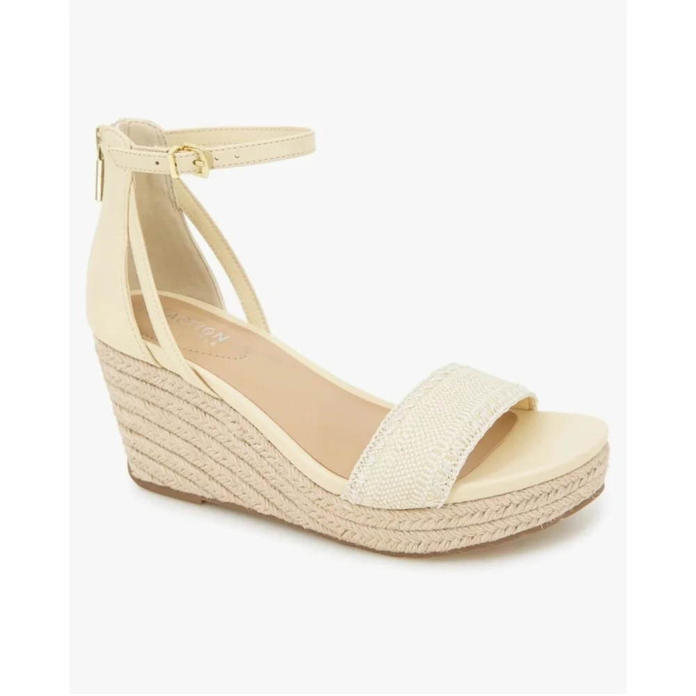 Kenneth Cole Women Macrame Strap Zipper Espadrille Wedge Platform 10 M Ivory
